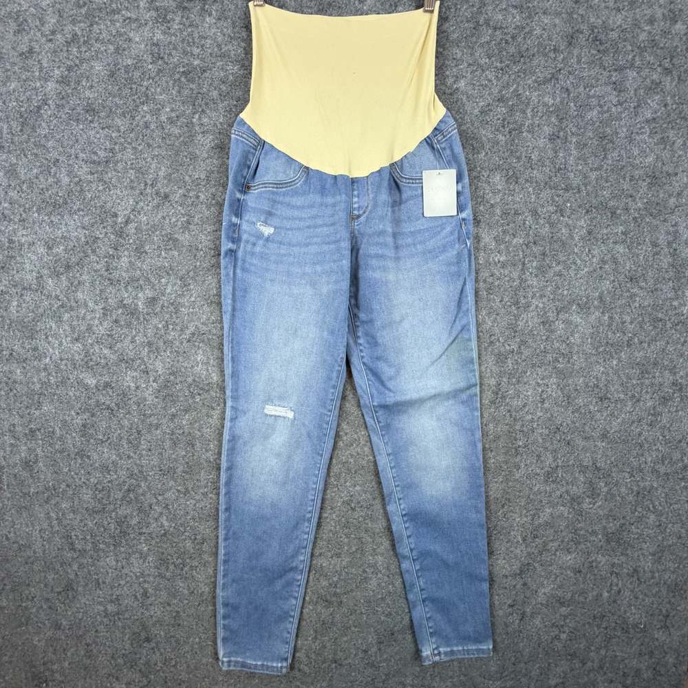 A.Glow Maternity Skinny Jegging Jeans Womens 8 Blue Full Coverage Belly Band